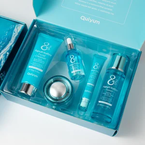 QUIYUM 8X H₂O AquaVitalize Skincare Set – 5-Piece Deep Hydration Kit with 4D Hyaluronic Acid, Wrinkle Smoothing & Tightening Treatment | Complete Hydrating Gift Set